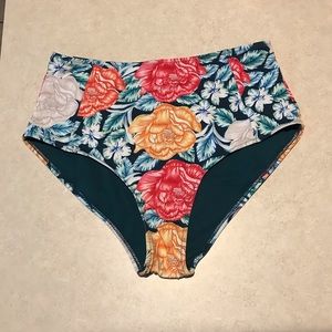 Floral high-waisted swim bottoms